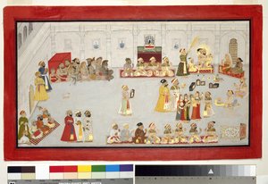 Maharana Sangram Singh mit seinen Kindern und Höflingen, ca. 1715