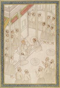 Mughal-Kaiser Akbar hält Hof während seiner letzten Krankheit von Indian School
