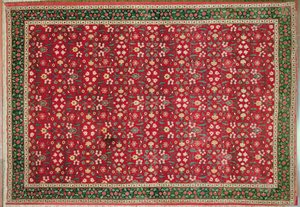 Mughal-Teppich mit Blüten- und Gittermuster, Nordindien