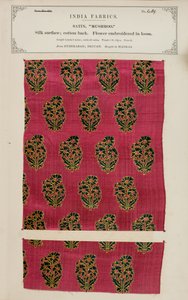 Mushroo-Satinmuster aus Hyderabad in Deccan, aus The Collection of the Textile Manufacturers of India, von John Forbes Watson, veröffentlicht 1866 von Indian School
