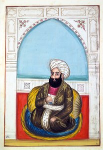 Nawab Synd Mohammad Khan, aus Das Königreich Punjab, seine Herrscher und Häuptlinge, Band II, ein Band mit 30 Aquarellstudien eines unbekannten indischen Künstlers, ca. 1840 von Indian School