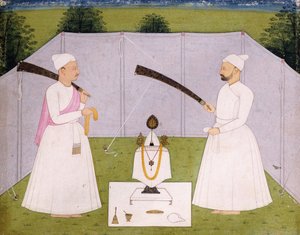 Pandits besuchen Balwant Singhs persönliches Heiligtum, ca. 1750 von Indian School