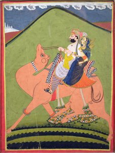 Porträt von Salim Singh von Pokaran, auf einem Kamel reitend mit seiner Rani, Jodhpur