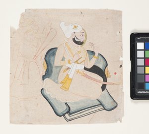 Profil eines knienden Prinzen mit zwei Begleitern von Indian School