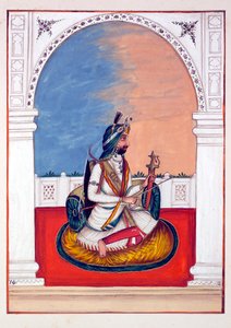 Rajah Hira Singh, aus Das Königreich Punjab, seine Herrscher und Häuptlinge, Band I, ein Band mit 27 Aquarellstudien eines unbekannten indischen Künstlers, ca. 1840 von Indian School