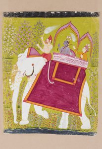 Rama und Lakshman im Howdah eines weißen Elefanten mit Hanuman als Mahout, spätes 18. Jahrhundert