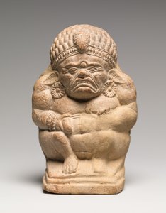 Rassel in Form eines kauernden grotesken Yaksha (Terrakotta) von Indian School