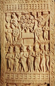 Relief, das die Verehrung Buddhas durch einen Baum darstellt, Späte Maurya-Periode, Sunga-Dynastie (180-72 v. Chr.)