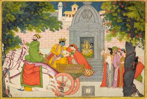 Rukmini flieht mit Krishna, Folio aus einem Bhagavata Purana, ca. 1780