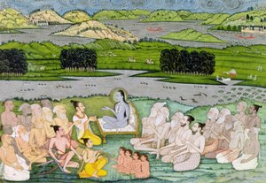 Shri Sukdevji predigt einer Versammlung von Sadhus, Rajasthan, ca. 1757