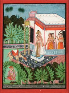 Die Flucht von Dhola und Maru, Bundi, ca. 1750 von Indian School