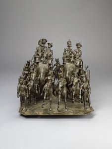 Der Zug des Königs von Oudh, der mit dem britischen Residenten auf Elefanten reitet, ca. 1820