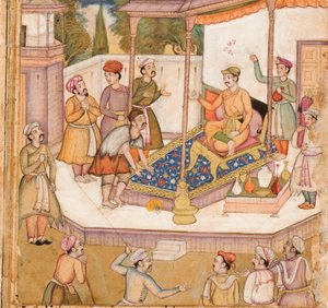 Der Raja, dessen Gast ihn täglich um 500 Dinare bat, ca. 1585 von Indian School