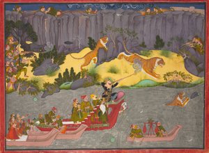 Tigerjagd von Raja Ram Singh II, ca. 1830-40 von Indian School