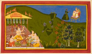 Trishanku steigt in den Himmel auf, wird aber von Indra aufgefordert, zur Erde zurückzukehren, und ruft beim Fallen nach Vishvamitra um Hilfe von Indian School