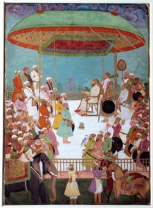 Zwei Portugiesen am Hof eines Wesirs. Indische Miniatur aus dem 17. Jahrhundert. Universität Oxford, England von Indian School