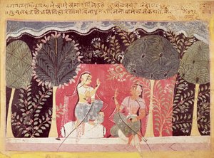 Zwei Prinzen in einem Garten, aus dem Gita Govinda von Indian School