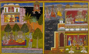 Vaisravana reist zum Berg Kailāsa, während Rāvaṇa Lanka erobert von Indian School