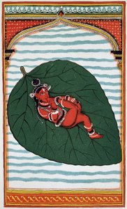 Vishnu oder Narayan: Zweite große Gottheit der brahmanischen Triade, seine Geburt von Indian School