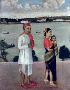 Junger Mann von Angraca mit einer jungen Frau und einem Baby aus Pano, Goa-Schule von Indian School
