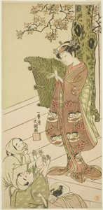 Der Schauspieler Arashi Hinaji I, möglicherweise als Yuya Gozen im Stück Ima o Sakari Suehiro Genji, aufgeführt im Nakamura-Theater ab dem ersten Tag des elften Monats, 1768 von Ippitsusai Bunchō