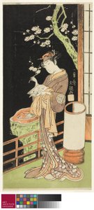Der Schauspieler Segawa Kikunojo II als Oiso no Tora im Stück Soga Moyo Aigo no Wakamatsu, aufgeführt im Nakamura Theater im ersten Monat, 1769, ca. 1769