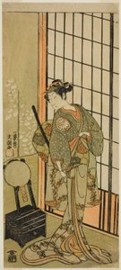 Der Schauspieler Segawa Kikunojo II als Prinzessin Hitomaru (?) im Stück Soga Moyo Aigo no Wakamatsu (?), aufgeführt im Nakamura-Theater (?) im ersten Monat, 1769 (?) von Ippitsusai Bunchō