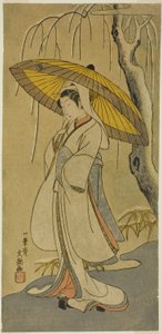 Der Schauspieler Segawa Kikunojo II als Reiherjungfrau im Stück "Baumwollwatte von Izu, die die ehelichen Chrysanthemen schützt (Myoto-giku Izu no Kisewata)", aufgeführt im Ichimura-Theater ab dem ersten Tag des elften Monats, 1770 von Ippitsusai Bunchō