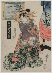 Die Kurtisane Emon von Maruebiya mit Blick auf die Tago-Bucht..., ca. späte 1820er oder frühe 1830er Jahre von Ipposai Kuniyasu
