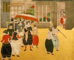 Details vom Namban Byobu-Schirm, der portugiesische Händler zeigt, die Japan während der Momoyama-Periode besuchen, 2005 (Foto) von Ira Block