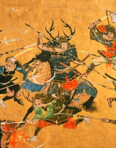Samurai - 2 Tafeln, die eine Detailansicht der Schlacht von Osaka zeigen von Ira Block