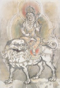 Manjushri auf einem Löwen sitzend von Irie Hako
