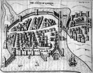 Stadtplan von Limerick, Irland, 17. Jahrhundert (Stich) von Irish School