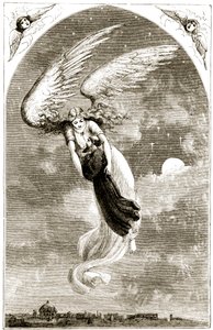 St. Patrick wird von einem Engel nach Rom getragen, aus The Trias Thaumaturga, oder Drei Wunderwirkende Heilige von Irland, von Mary Cusack (1829-99) veröffentlicht um 1890