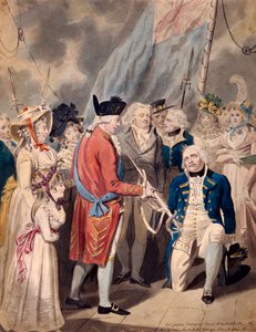 George III überreicht Admiral Earl Howe ein Schwert von Isaac Cruikshank