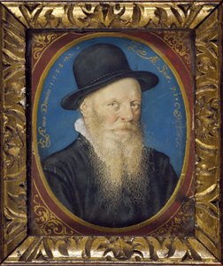 Älterer Mann mit schwarzem Hut, 1588 von Isaac Oliver