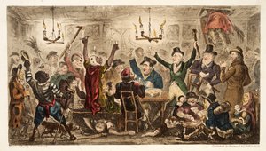 Höflinge, die in einem Cadgers Ken zechen, aus The English Spy, veröffentlicht 1824