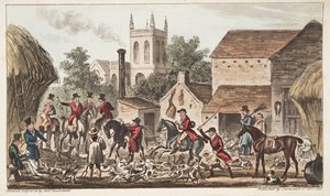 Ausgehen; Eine Ansicht des Berkeley Hunt Kennel, aus The English Spy, veröffentlicht 1824