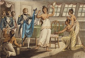 Otahitiano, Illustration aus "Die Reisen des Kapitän Cook" von Isaac Robert Cruikshank