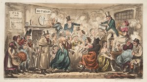 Der Buff Club im Pig and Whistle, Avon Street, Bath, aus The English Spy, veröffentlicht London, 1824 von Isaac Robert Cruikshank