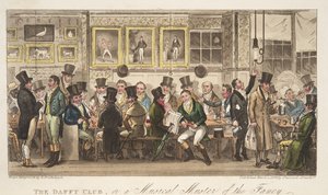 Der Daffy Club, oder ein musikalisches Treffen der Fantasie, aus The English Spy, veröffentlicht 1824 von Isaac Robert Cruikshank