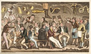 Das Oppidans-Museum, oder Eton Court of Claims im Christopher, aus The English Spy, veröffentlicht London, 1824