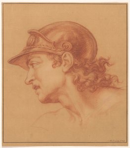 Studie eines Mannes mit Helm und Locken