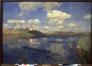 Der See (Ansicht eines Sees mit Schilf, einem Dorf und Feldern) von Isaak Ilyich Levitan