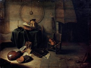 Melancholie II Wissenschaftler in seinem Studio, niederländisches Gemälde des 17. Jahrhunderts