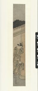 Frau schaut auf Kind, das aus einem Loch in einer Säule kriecht von Ishikawa Toyonobu