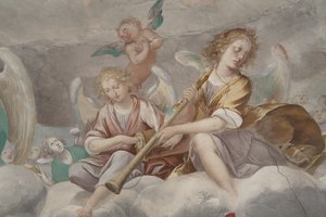 Engel, musizierende Engel und Putten, Detail des Paradieses mit ewigem Vater (Detail) von Isidoro Bianchi