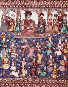 Islamische Kunst: Musiker und Tänzer am Hof von Nasser-al-Din
