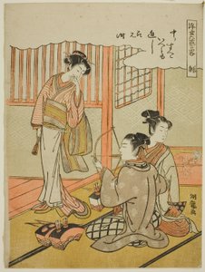 Bogenschießen (Sha), aus der Serie „Informelle Versionen der sechs Errungenschaften in der schwebenden Welt (Ukiyoe rikugei ryaku)“ von Isoda Koryusai