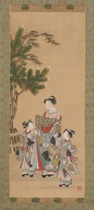 Kurtisane und zwei Begleiter am Neujahrstag von Isoda Koryusai